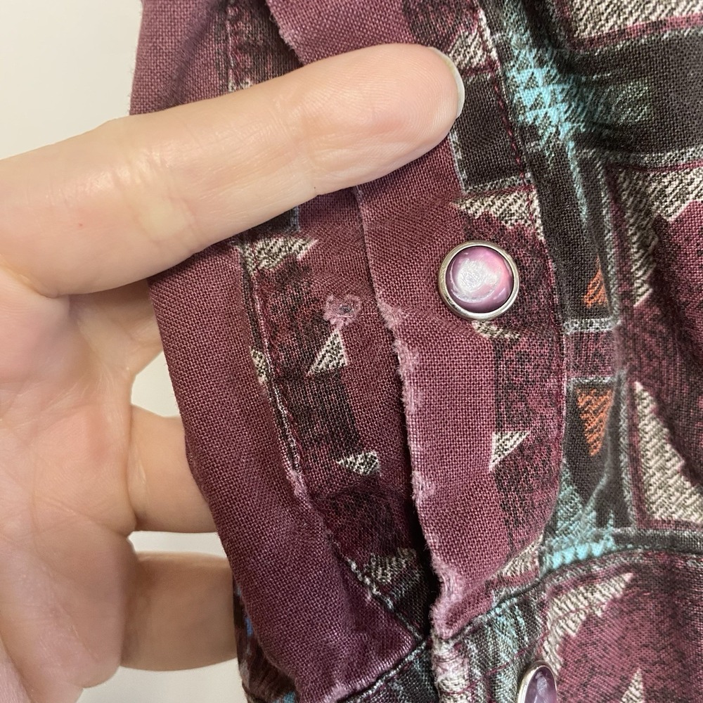 Vintage Panhandle Slim Mens XL Western Shirt Rodeo Southwest Geometric Burgundy - Picture 5 of 7